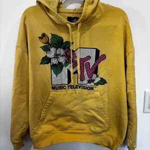 MTV Women’s Yellow Hoodie w/ Floral Logo • Size XXL